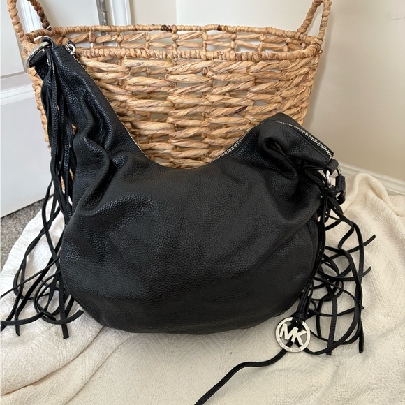 Michael Kors Black Hobo Bag with Fringe Details - Picture 1 of 5